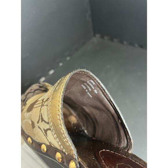 Vintage Y2K Coach Caterina Patchwork Platform Clogs Wooden Womens Size 7.5 - Picture 8 of 8